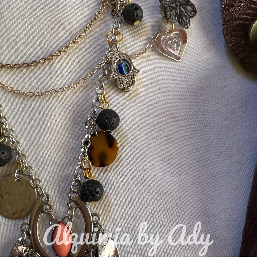 Maximalist pendants layered necklace bohemian handmade - Picture 5 of 8